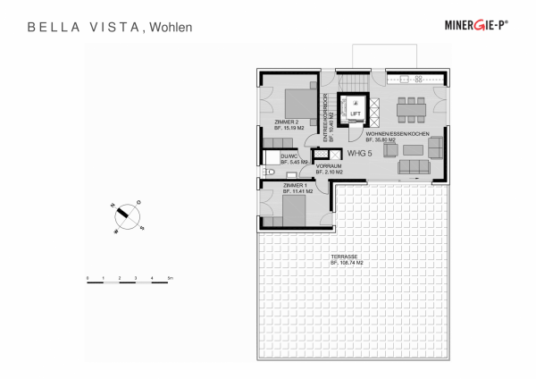 Plan Mehrfamilienhaus Attikageschoss 3 ½-Zimmer-Wohnung 5